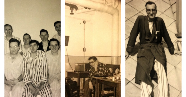(From L-R) Eugene Parsons (in striped PJs) while a patient at the sanatorium; Eugene working on his new hobby; Wallace Parsons as a patient. (Photos courtesy of Joyce Pruszenski)